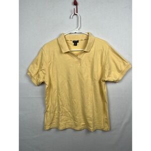 Enza Polo Shirt Womens Large Short Sleeve V-Neck Cotton Blend Yellow